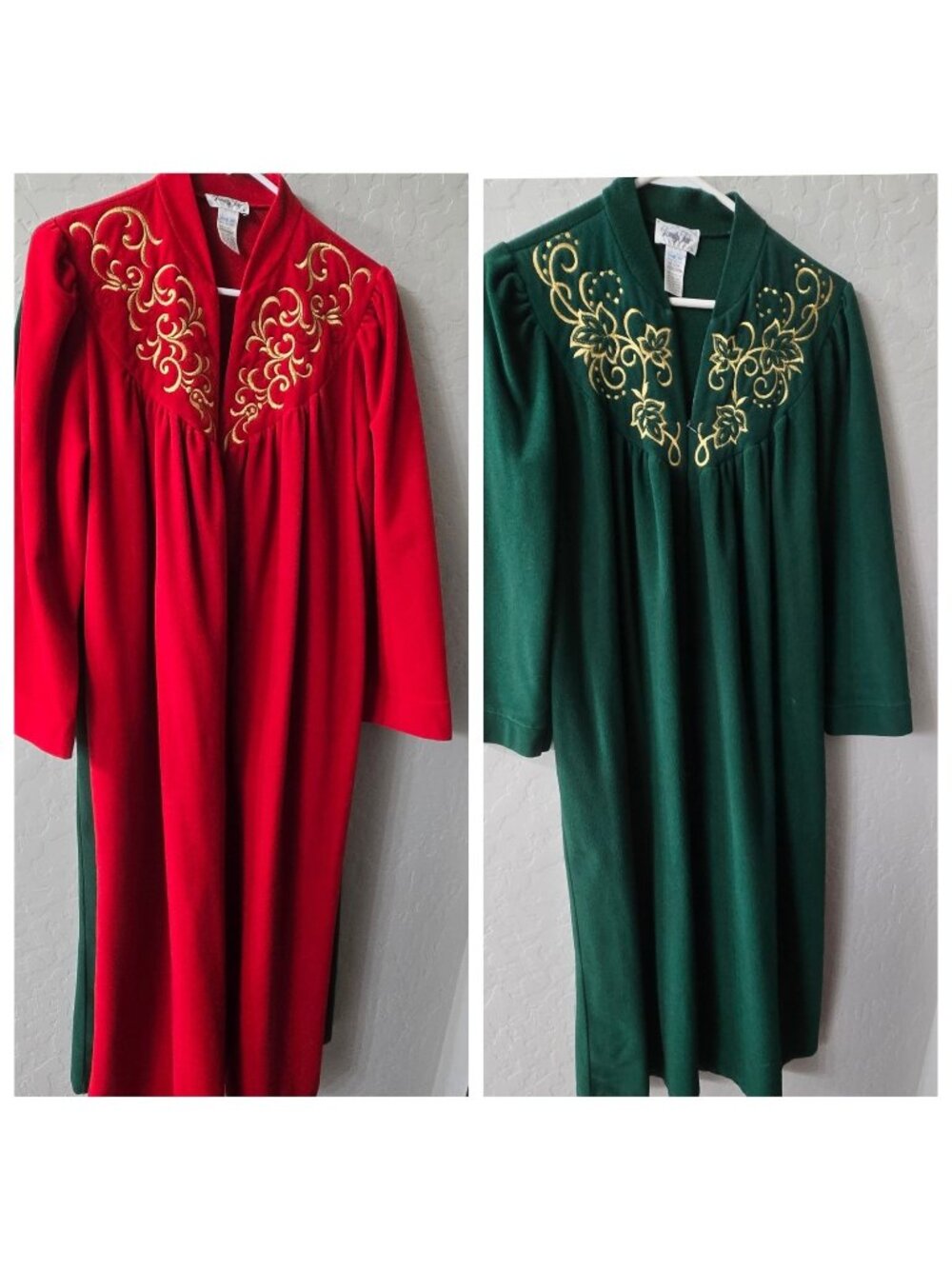 vtg vanity fair housecoat velour Red Green Christmas Set Of 2 Nightgowns Pockets